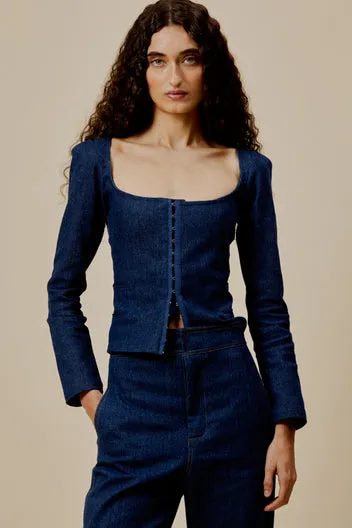 Dahlia Tessa top corsetto denim maniche lunghe