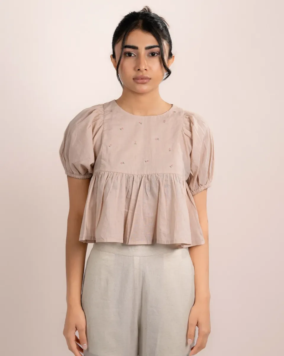 Our Dve Lily Top rosa flamingo cotone mezze maniche