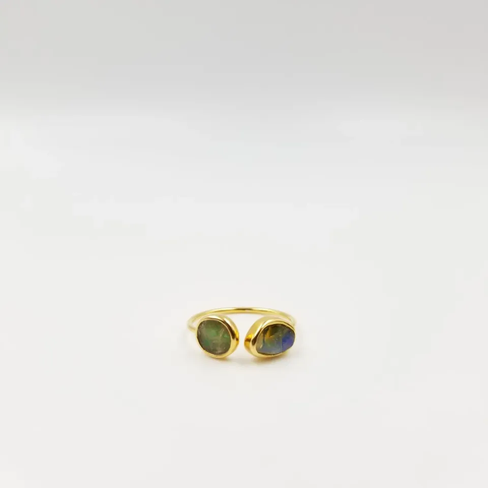 Our Dve 2 Stone Opal anello oro opale argento