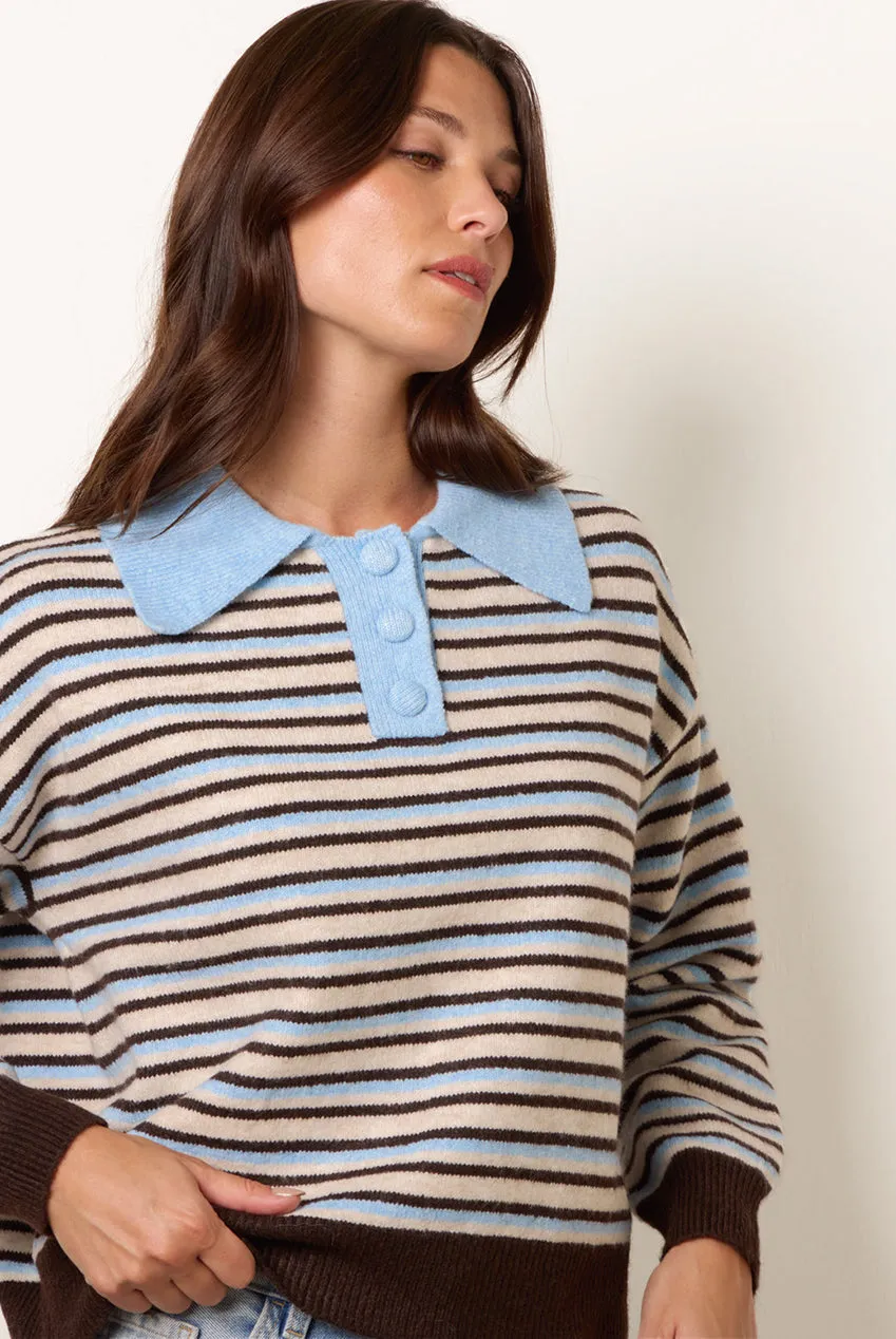 Blue Vanilla maglione polo righe cioccolato bottoni