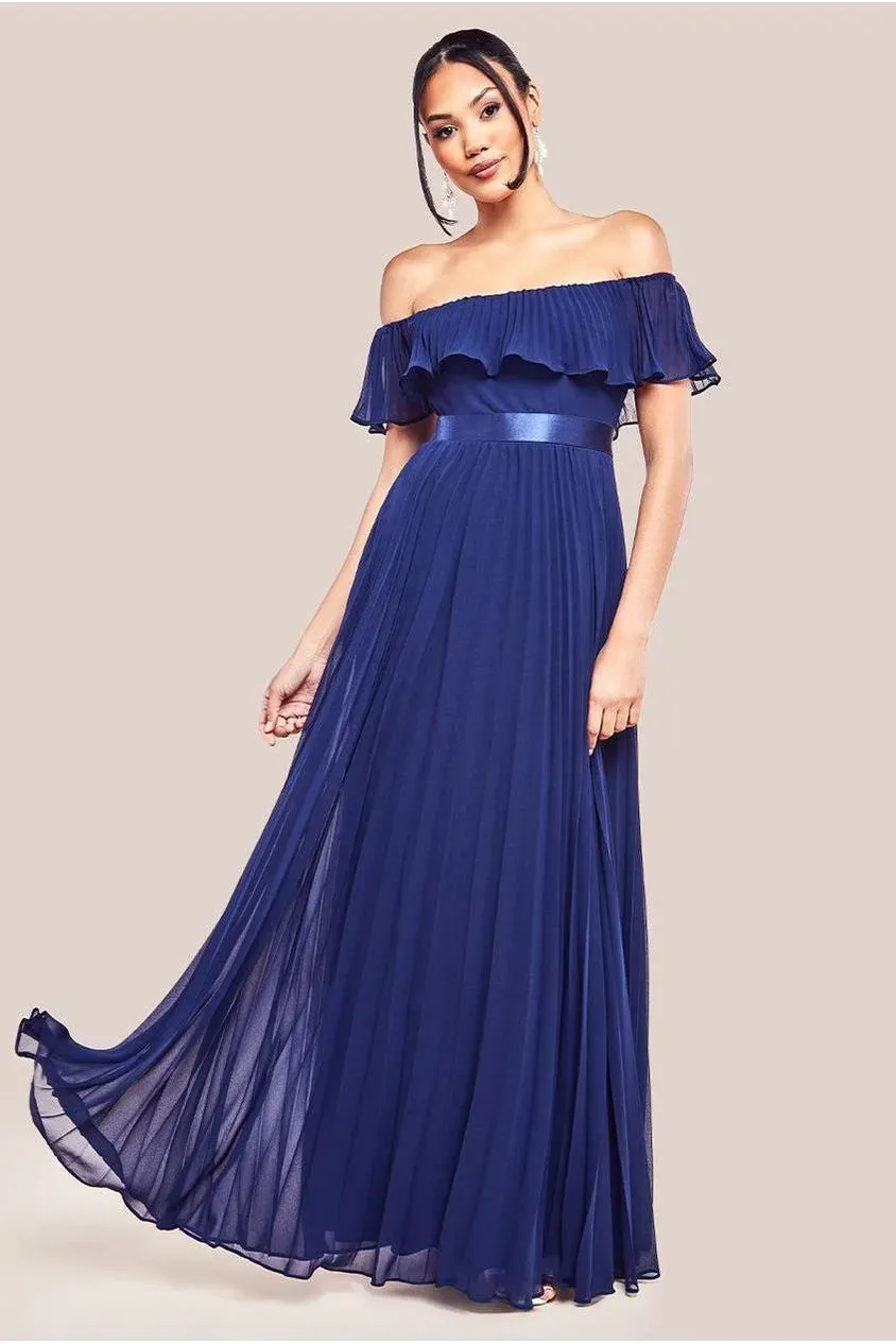 Goddiva Pleated Chiffon abito maxi navy 8 plissé