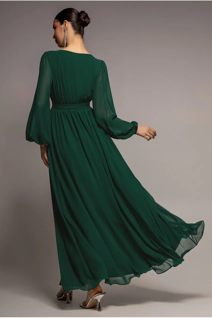 Goddiva Sustainable Wrap Abito Maxi Verde Chiffon