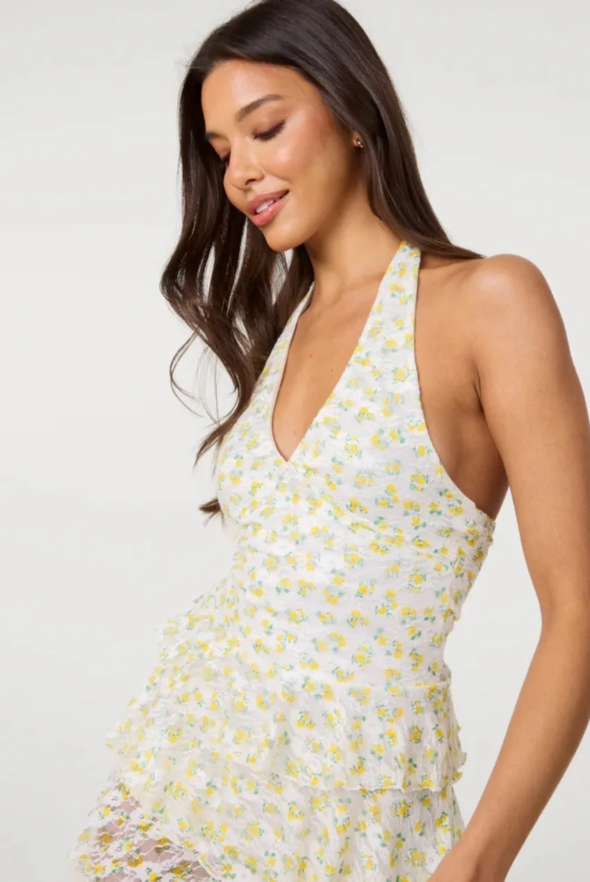 Pink Vanilla Halter abito mini lemon pizzo floreale