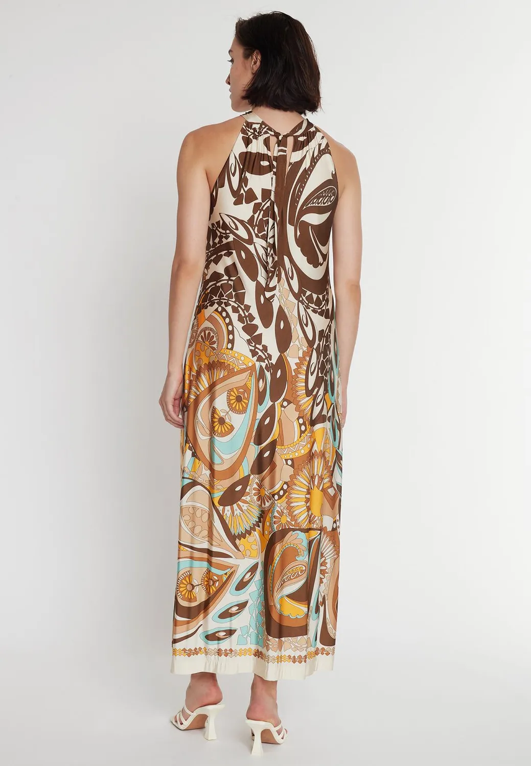 Ana Alcazar Pikane abito maxi halter fantasia terra