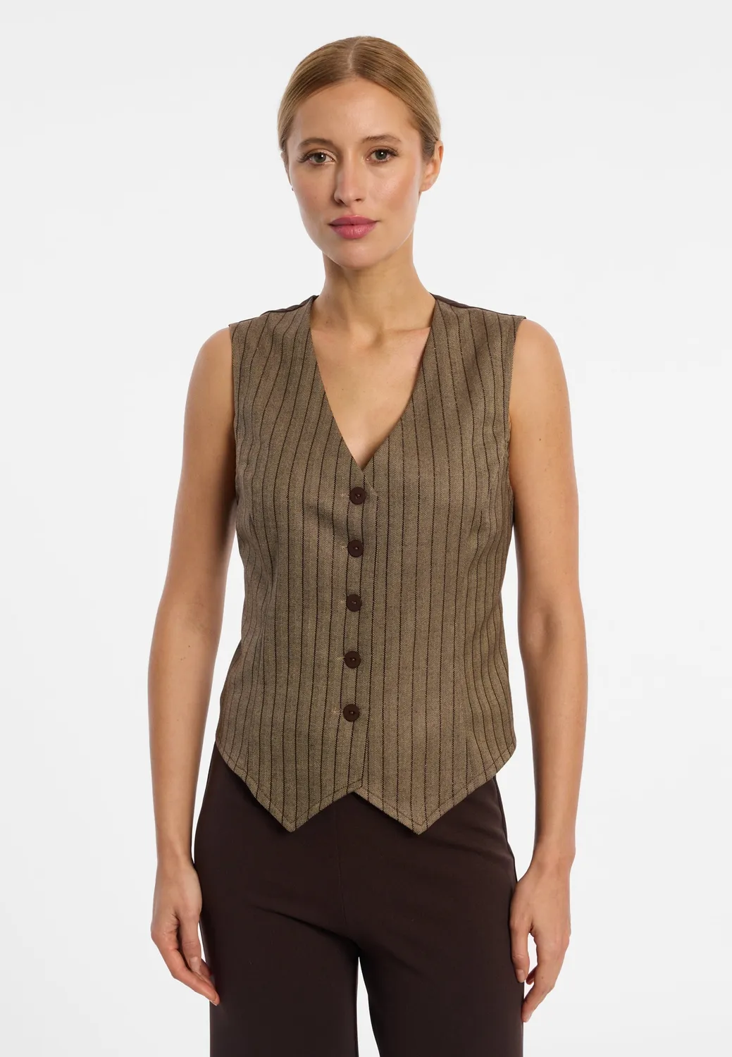Ana Alcazar Enlivaris gilet gessato marrone