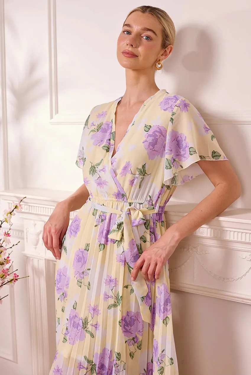 Angeleye Butter Yellow abito lungo giallo fiori viola