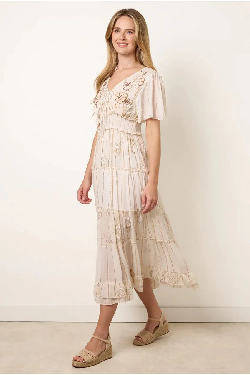 Blue Vanilla Embellished Midi Dress abito beige viscosa