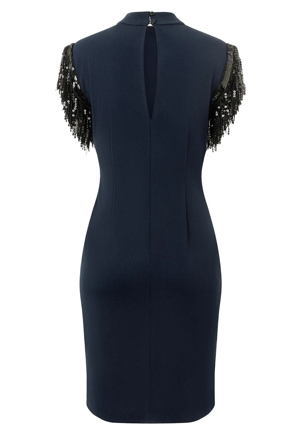 Ana Alcazar Imolys abito festa blu frange paillettes