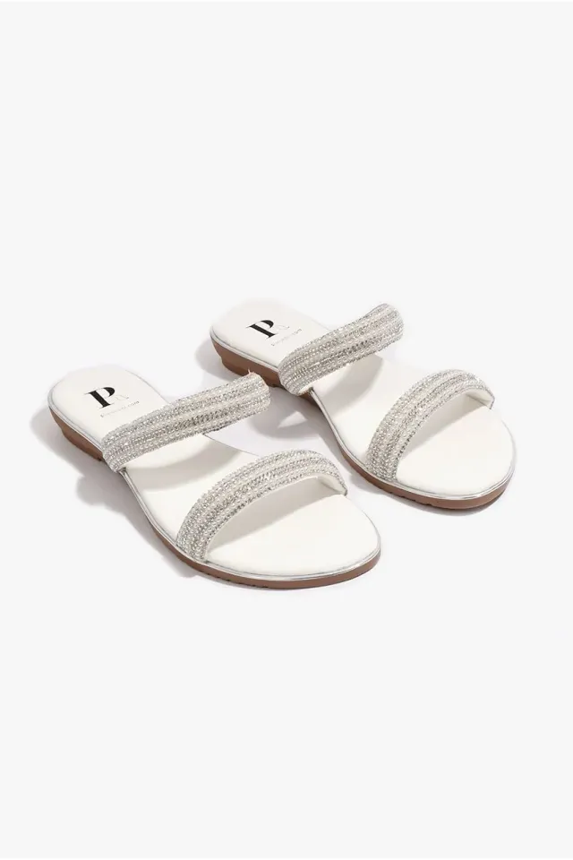 Pia Rossini Kalippo Sandalo Zeppa Bianco con Strass Argento