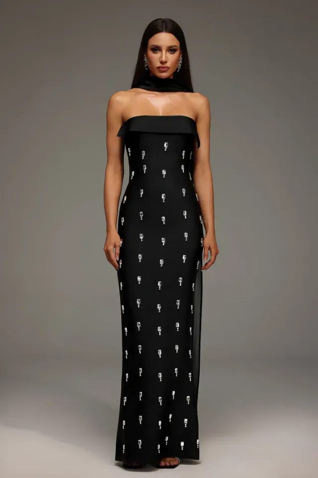 Bella Barnett Nadja abito bandage nero S maxi strass