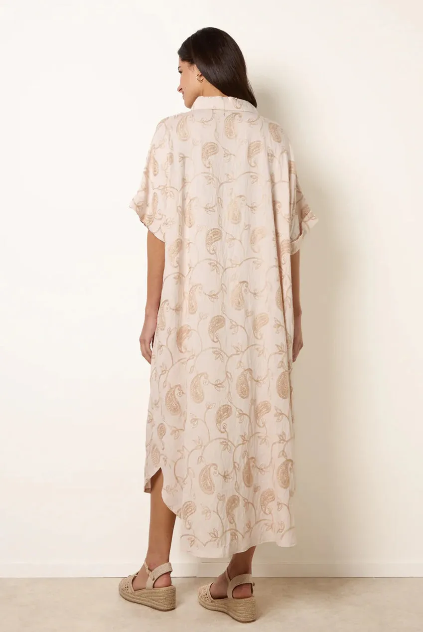 Blue Vanilla Tunica abito beige ricamo paisley taglia unica