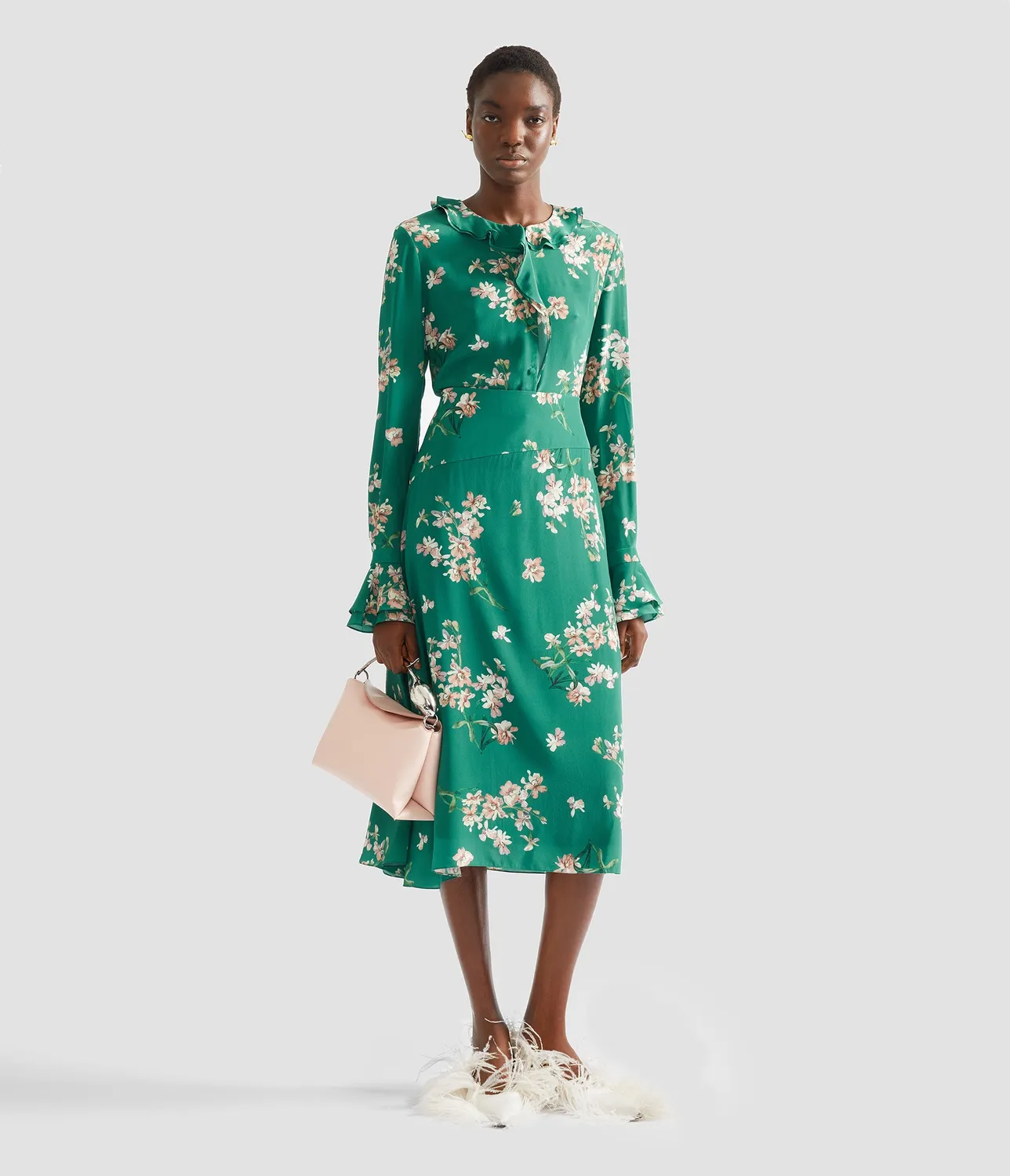 Erdem Floral Crepe camicia verde maniche lunghe 22