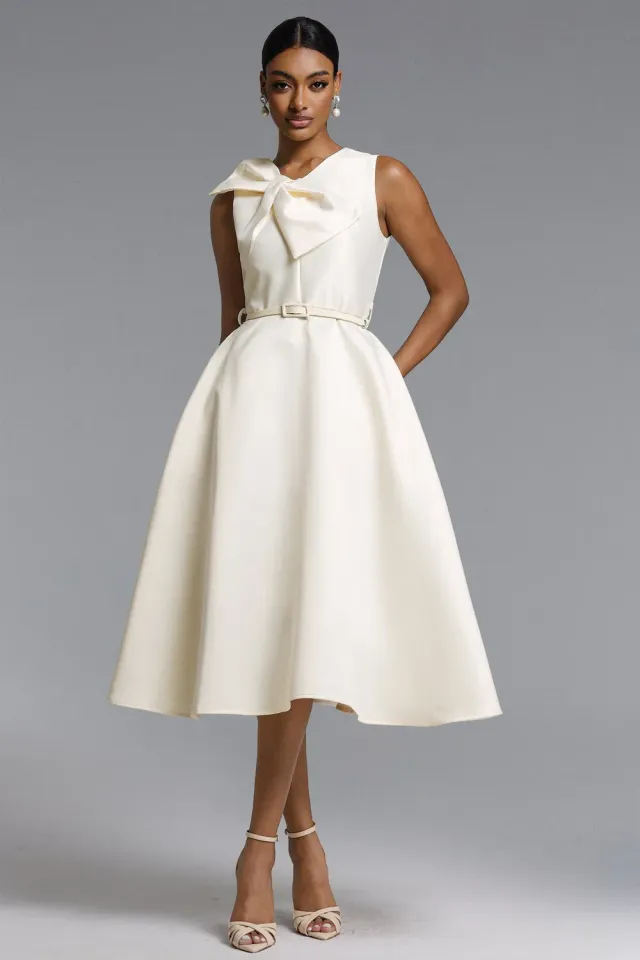 Bella Barnett Fallon abito midi bianco smanicato S-XL