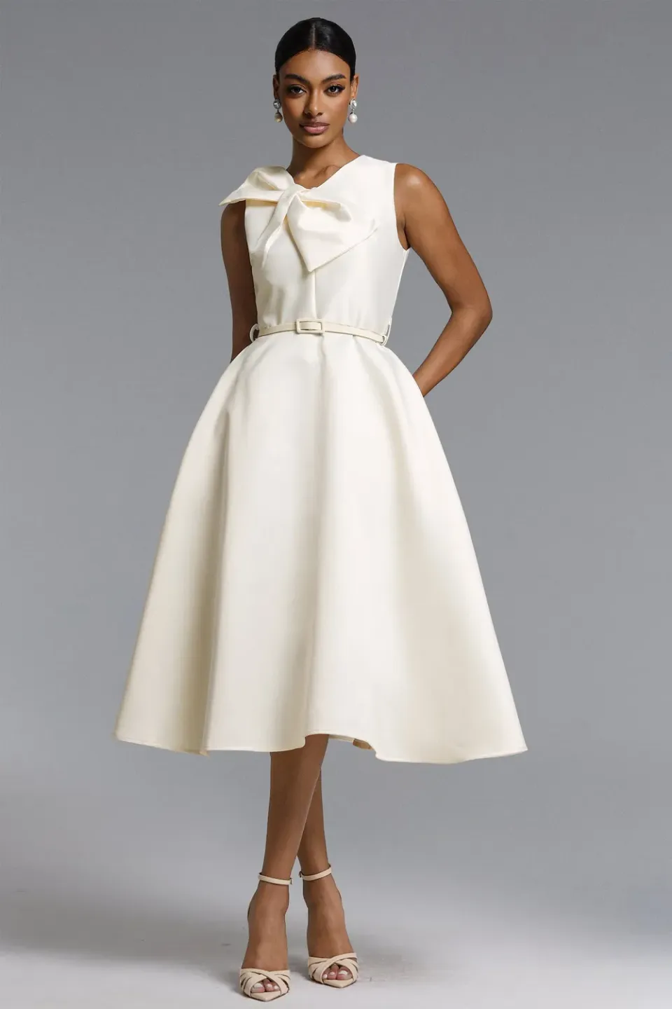 Bella Barnett Fallon abito midi bianco smanicato S-XL