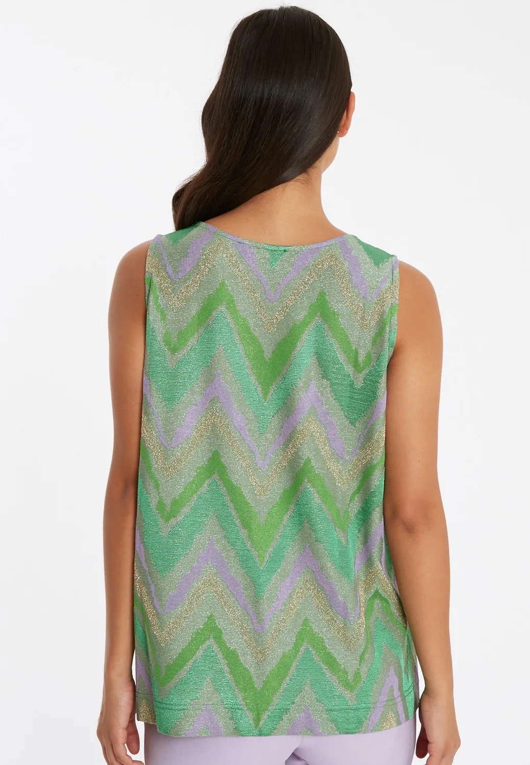 Ana Alcazar Pisari top lurex verde fantasia zigzag