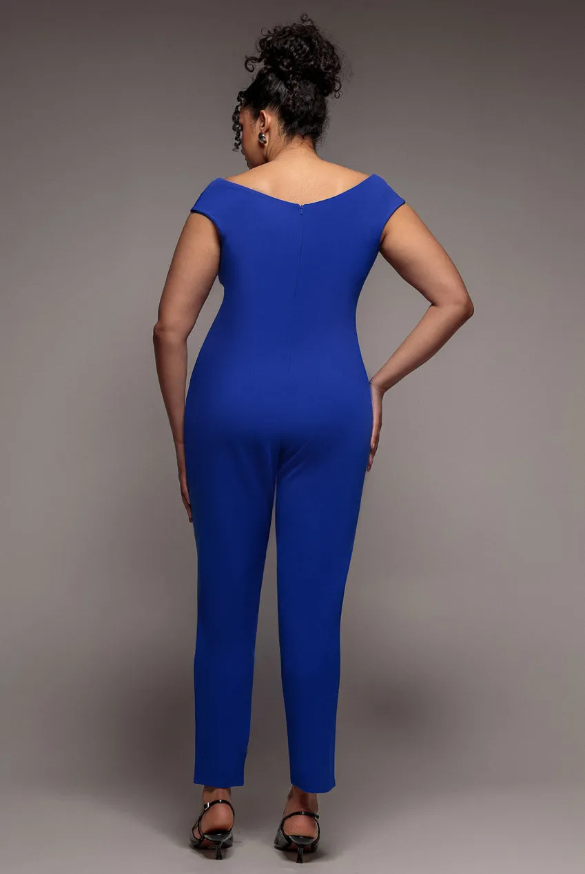 Goddiva Plus Bardot tuta blu royal scuba curvy
