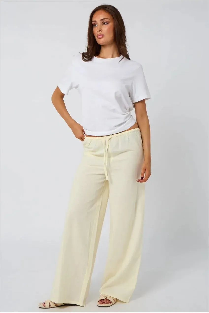 Urban Bliss Linen-Look pantaloni palazzo limone vita elastica