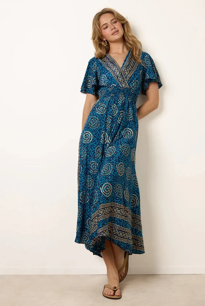 Blue Vanilla Wrap Over abito lungo blu fantasia