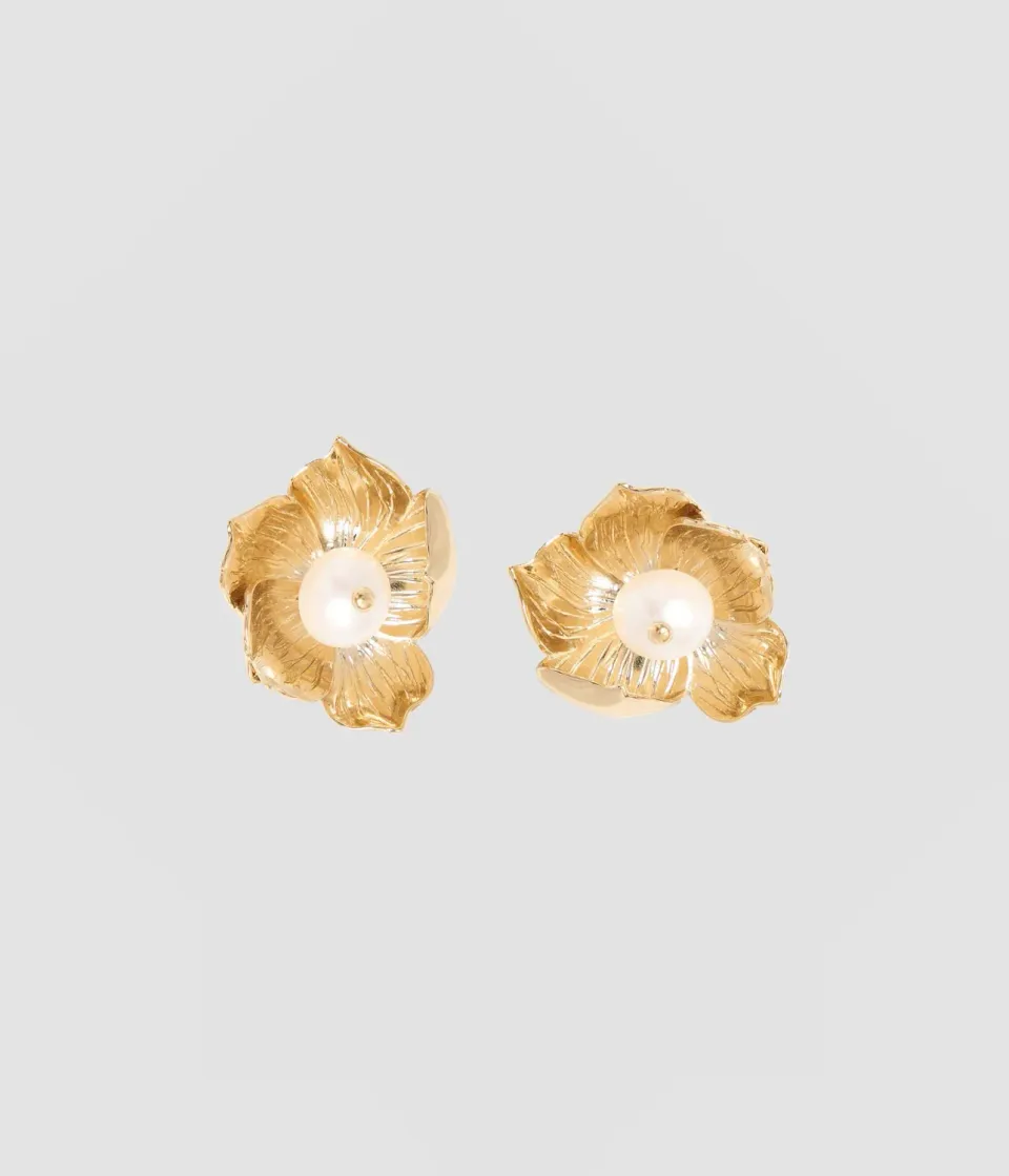 Erdem orecchini lobo fiore perla ottone oro chiaro