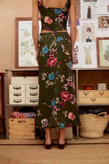 Dahlia Tubo gonna midi vita alta neoprene fiori