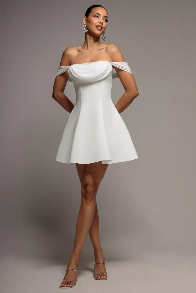 Goddiva DR4721 Sparkle abito mini chiffon crema