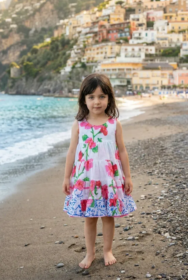 Antica Sartoria FC601 abito bimba fuxia floreale cotone