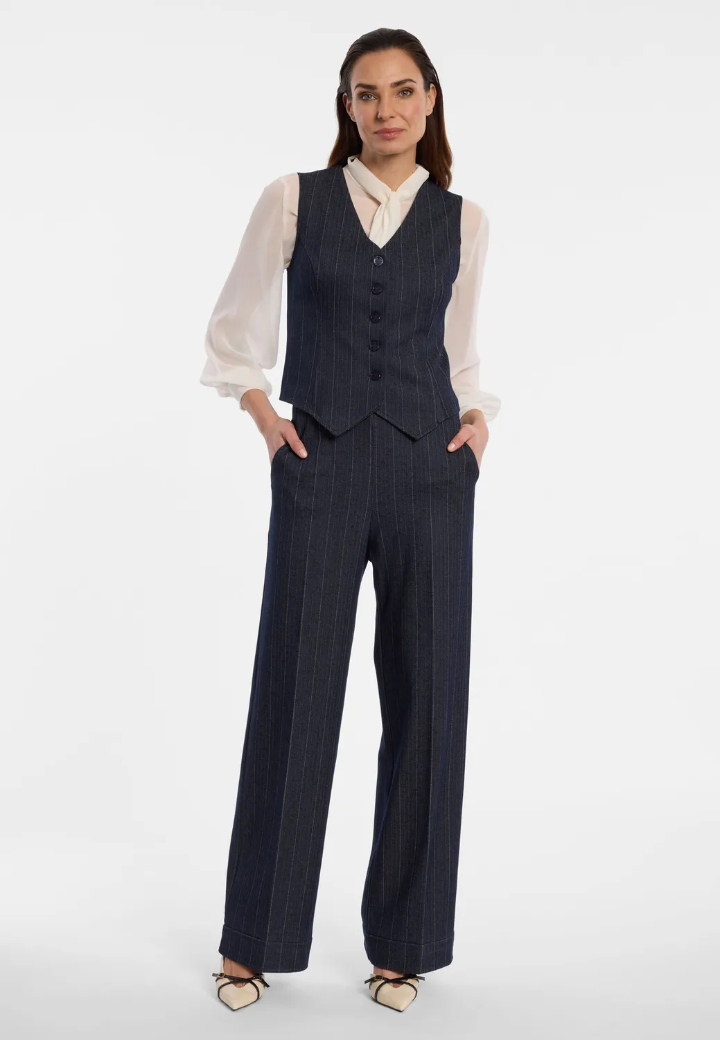 Ana Alcazar Enliroa pantaloni palazzo gessato blu