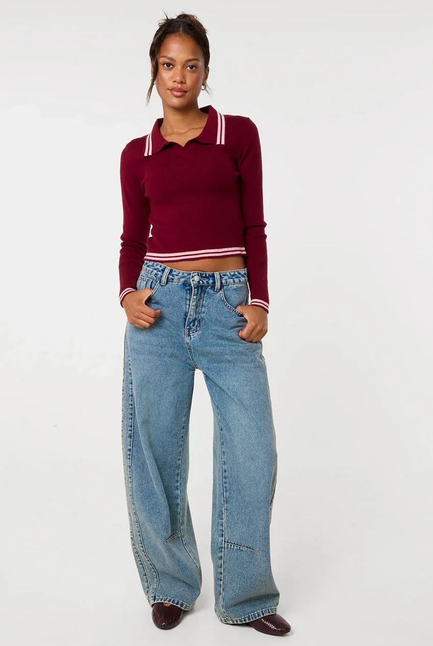 Pink Vanilla Contrast maglione polo bordeaux righe