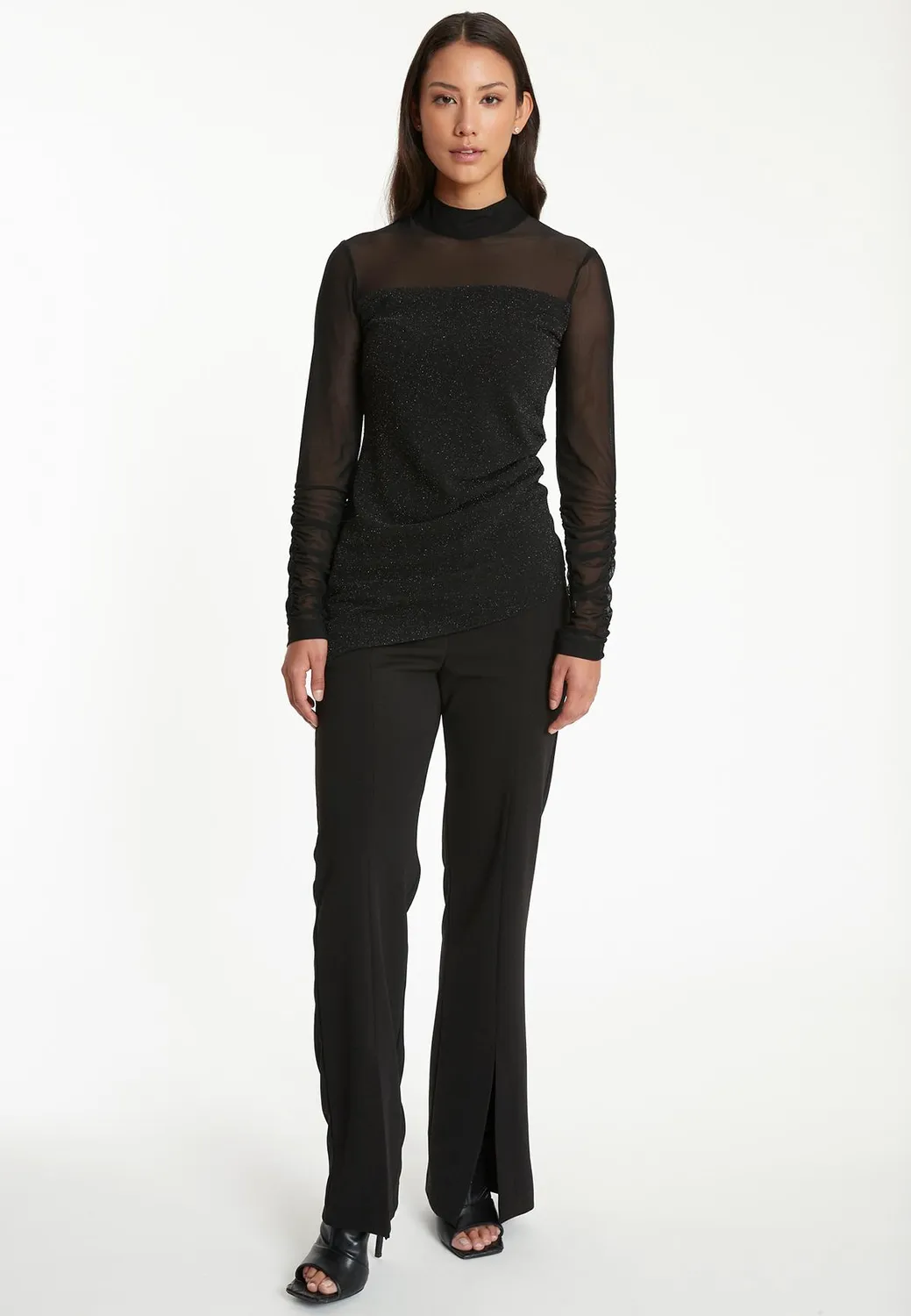 Ana Alcazar Tarla top lurex nero maniche rete serale