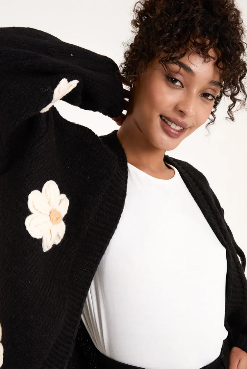 Blue Vanilla cardigan margherite nero oversize manica lunga