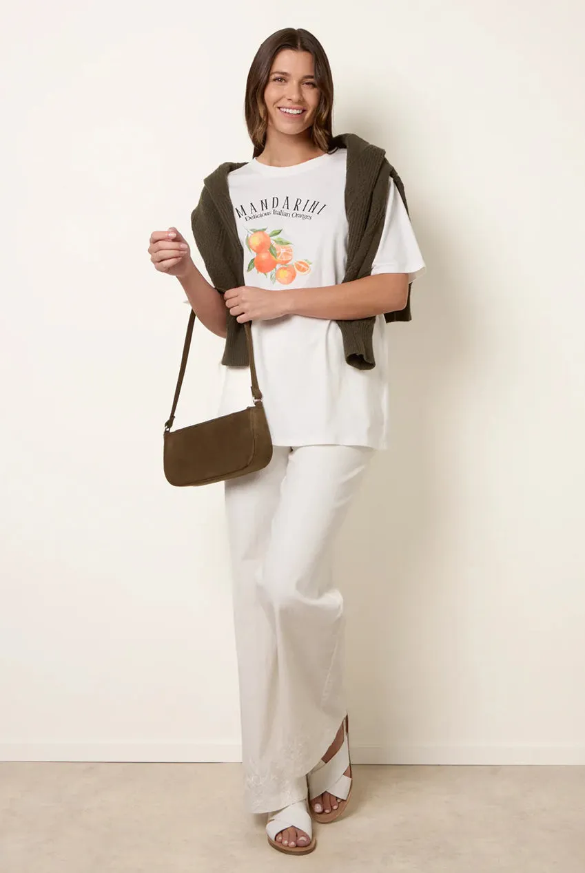 Blue Vanilla Mandarini t-shirt avorio stampa oversize cotone