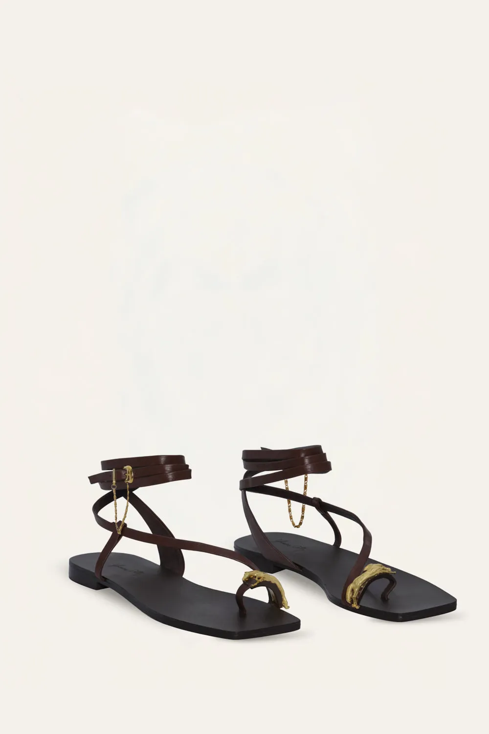 Johanna Ortiz Glow In Motion sandali pelle marrone piatti