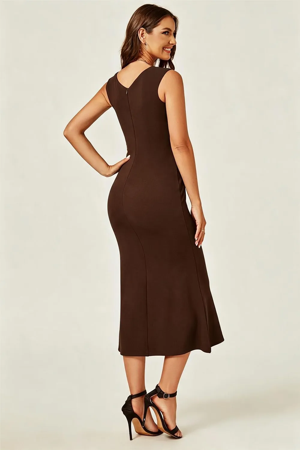 FS Collection Bardot abito midi espresso bodycon M