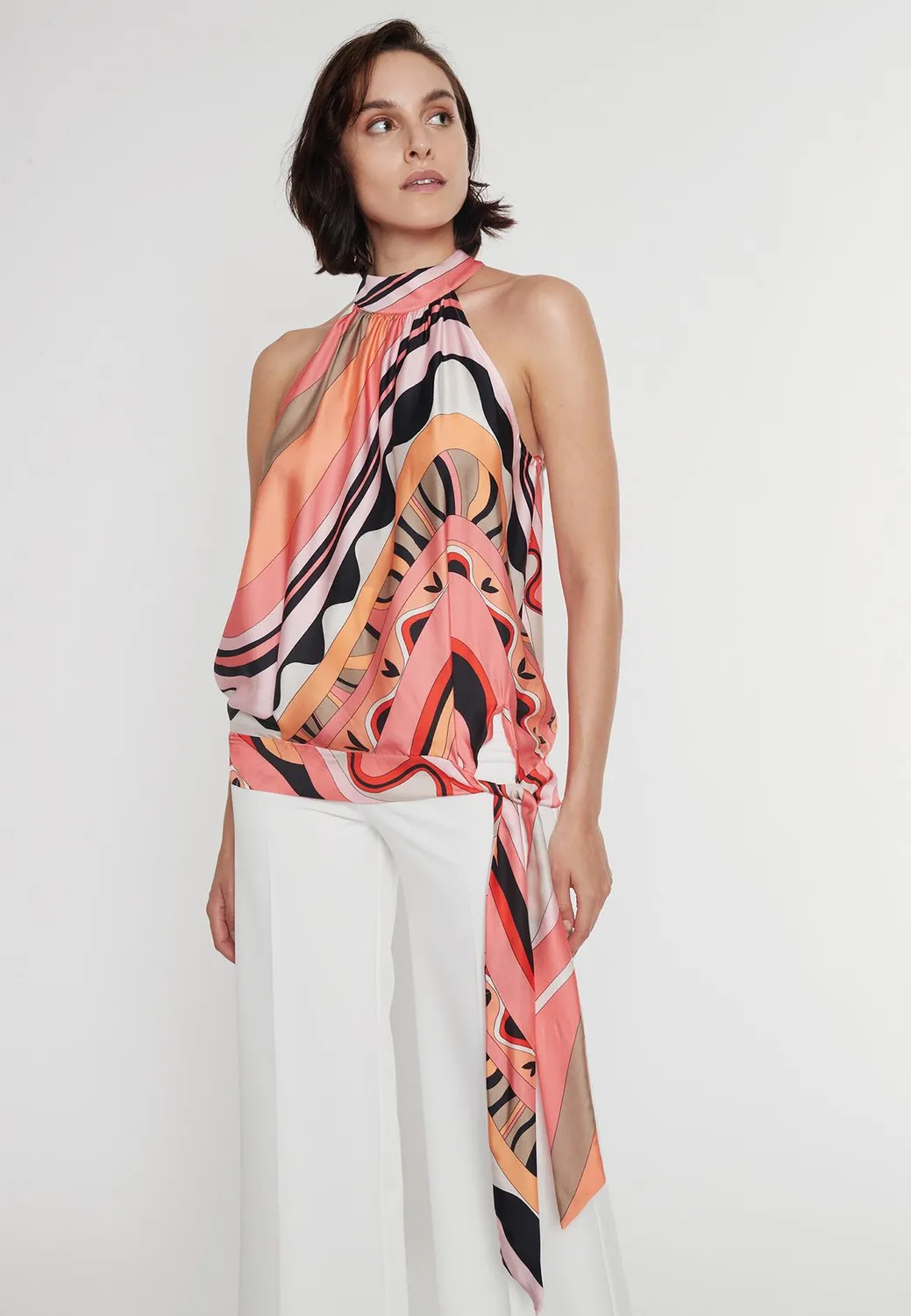 Ana Alcazar Paory Neckholder top satin rosa fiocco