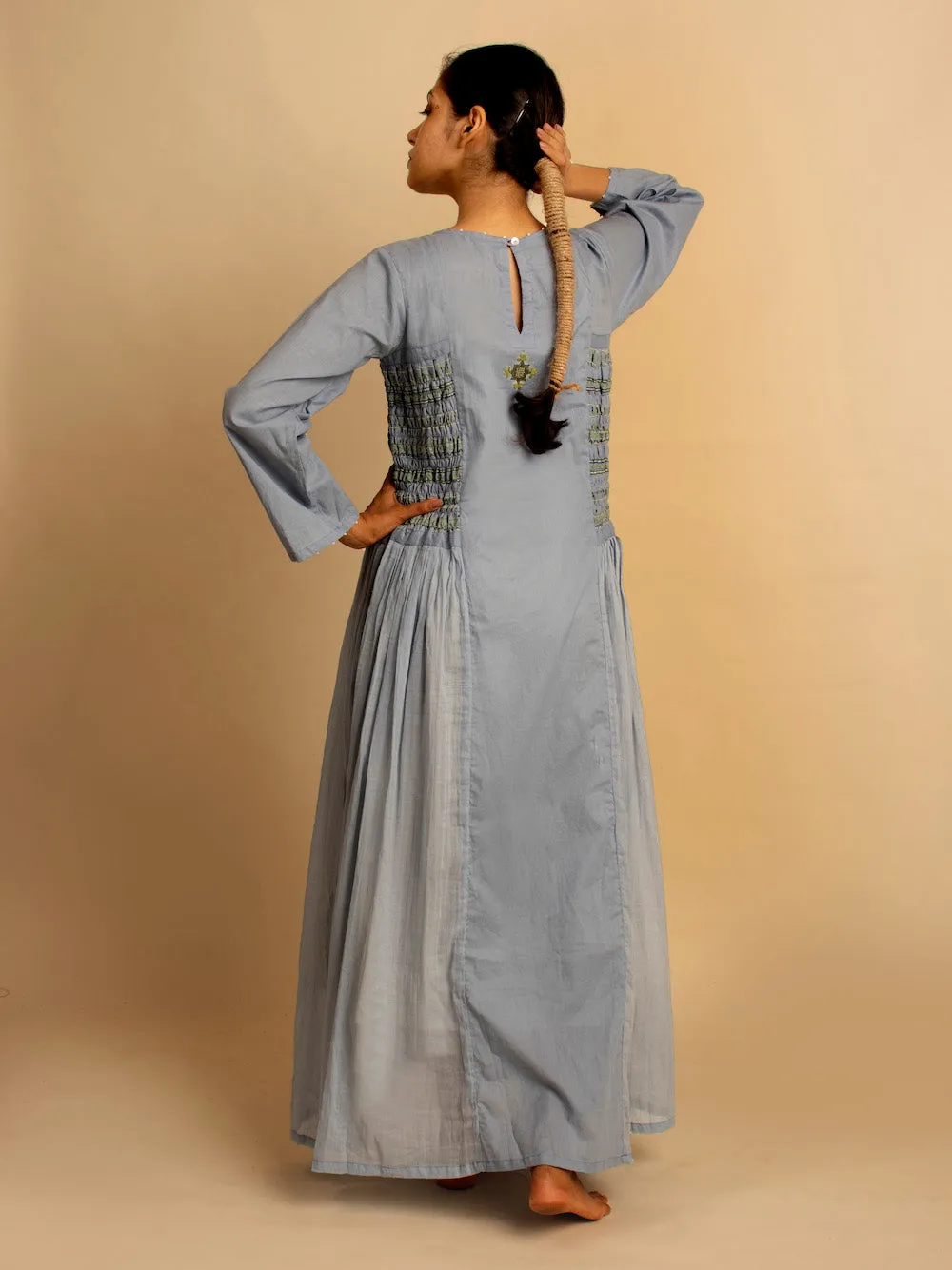 Our Dve Diba vestito azzurro cotone maniche lunghe