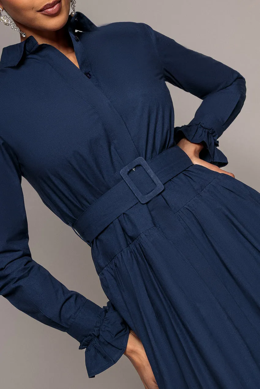 Goddiva DR3721 abito camicia midi navy cintura