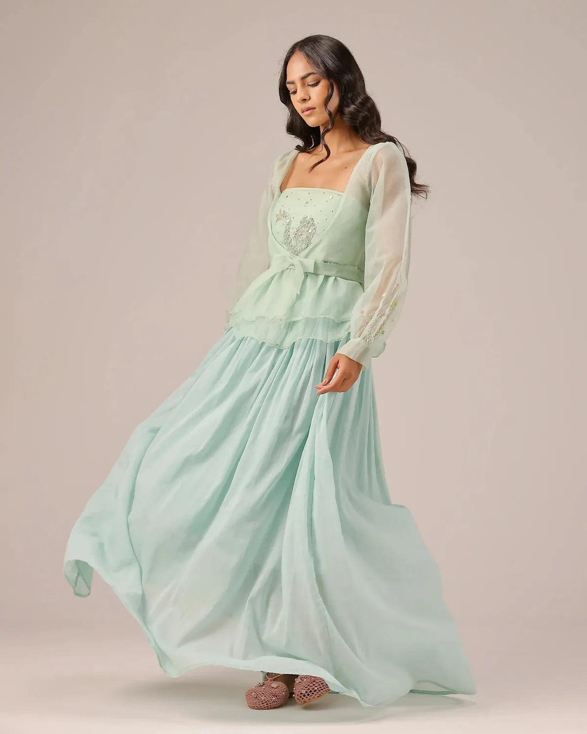Our Dve Flora completo giacca e abito blu organza