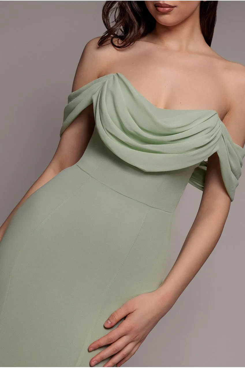 Goddiva DR2781A abito lungo chiffon verde salvia scollo cowl