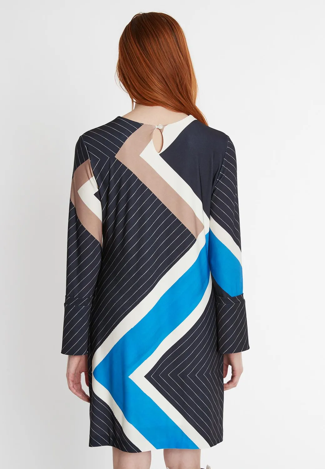 Ana Alcazar Sufana abito ufficio zigzag beige blu