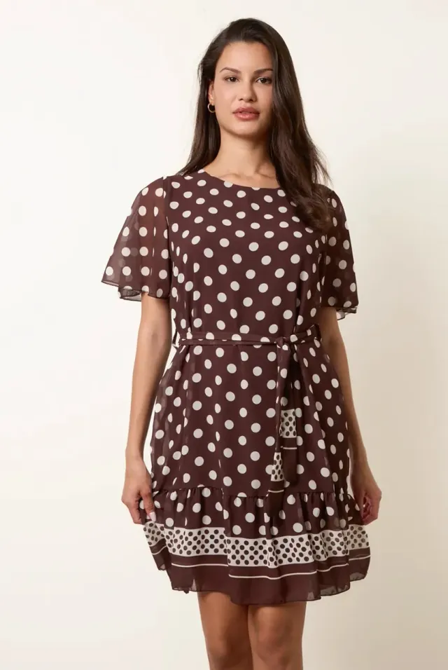 Blue Vanilla Polka Dot abito cioccolato S chiffon mini