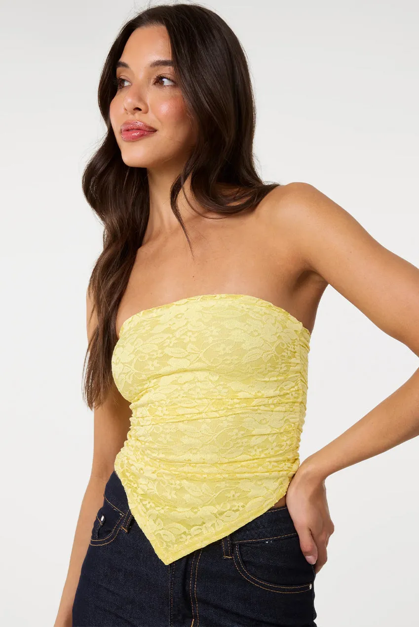 Pink Vanilla Bandeau top pizzo limone senza spalline S