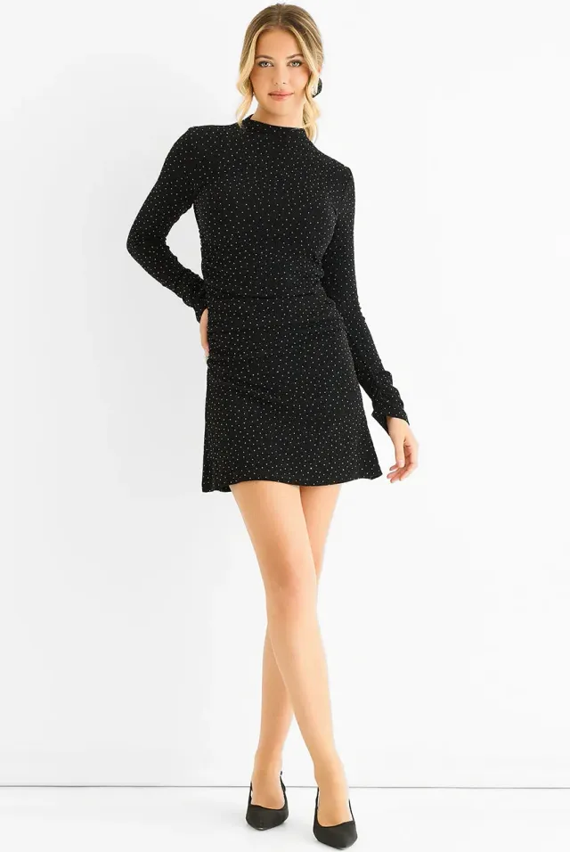 Gini London High Neck Stud abito mini nero
