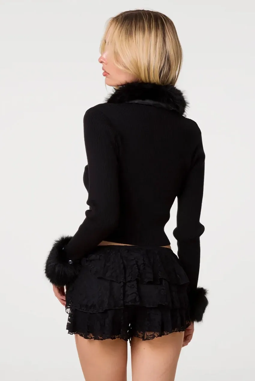 Goddiva Pink Vanilla cardigan nero zip pelliccia