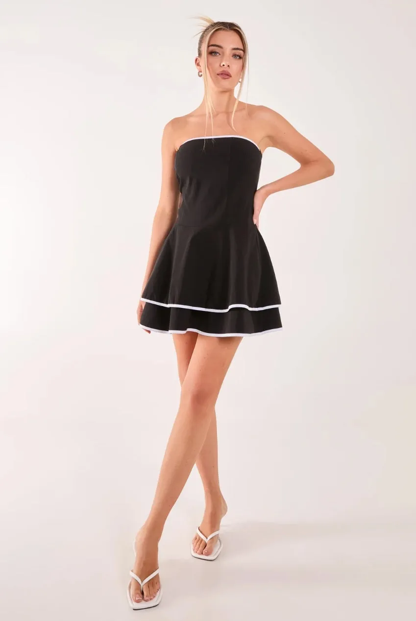 Pink Vanilla Bandeau mini abito nero bordi bianchi