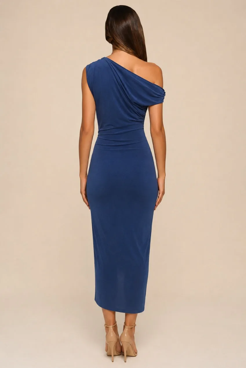 Honor Gold Ezrah abito midi blu royal S spalle scoperte