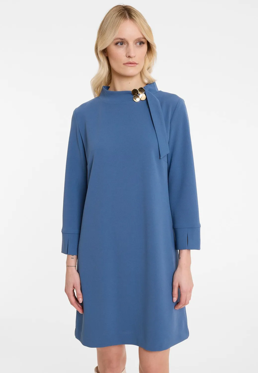 Ana Alcazar Adosa Abito Svasato Blu Anni 60