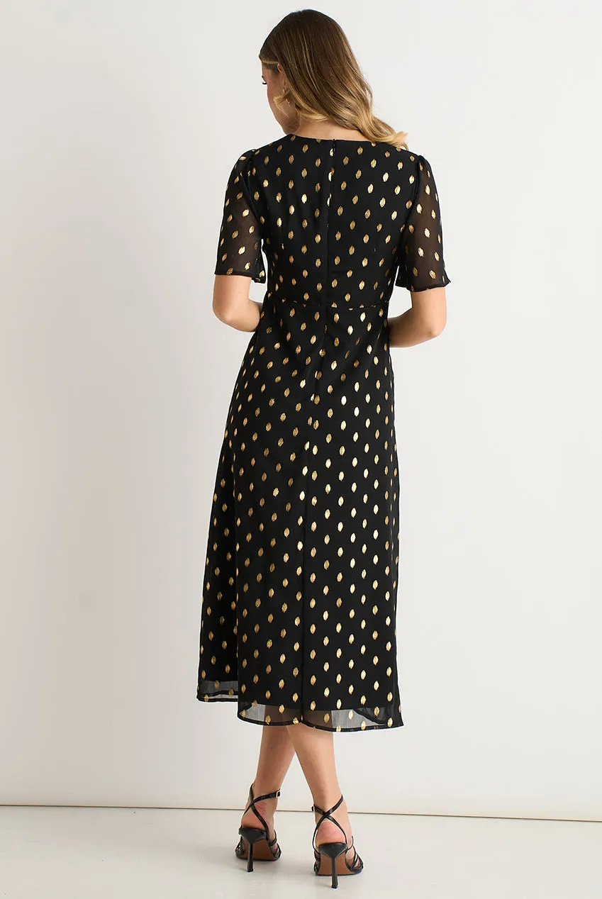 Gini London V Neck Foil abito skater midi nero