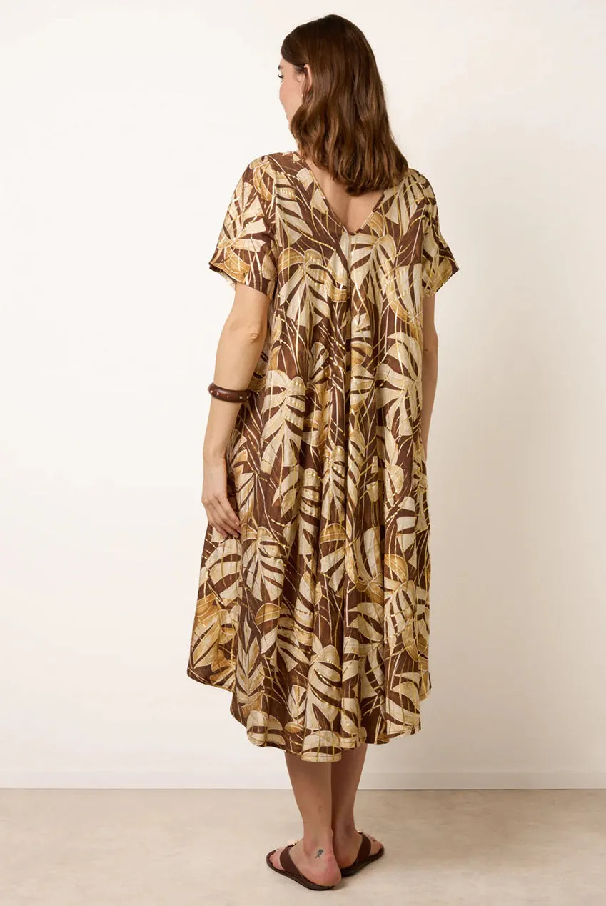Blue Vanilla Tropical Kimono abito midi cioccolato metallizzato
