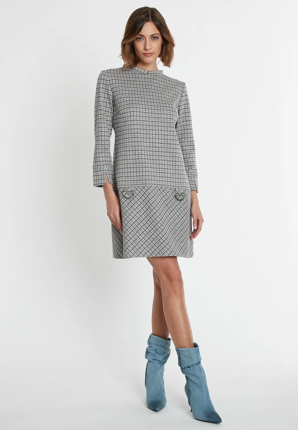 Ana Alcazar Sodea vestito svasato corto pied-de-poule lurex
