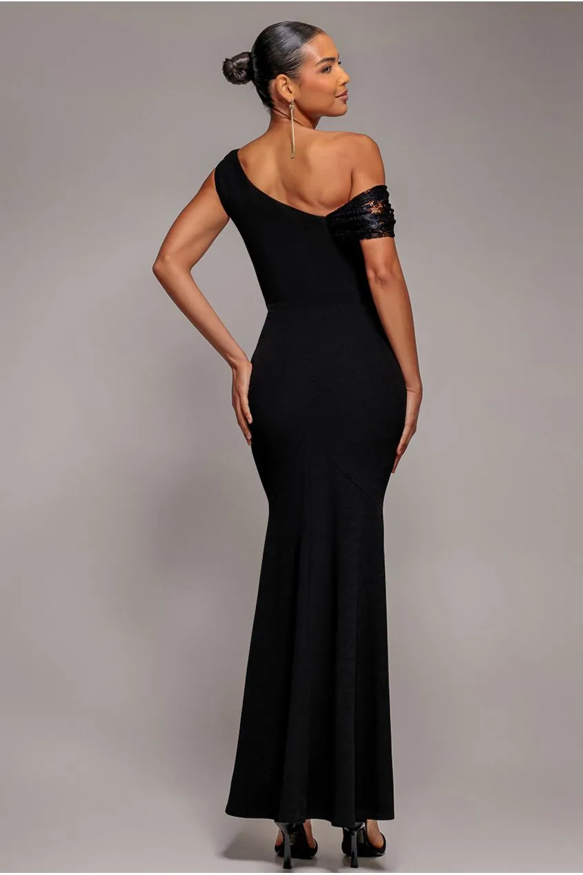 Goddiva Lace Cowl One Shoulder abito maxi nero